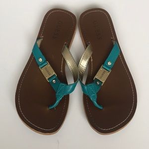 Turquoise and gold Guess sandals